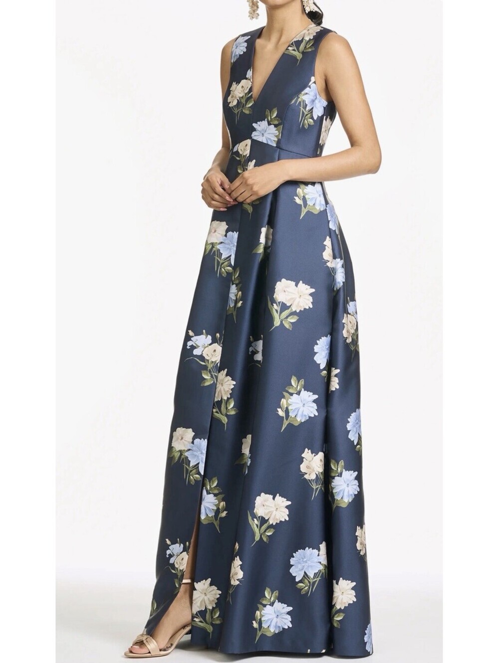 New Sachin Babi Brooklynne Floral Mikado Gown In MARITIME CORSAGE Size 6 $995
